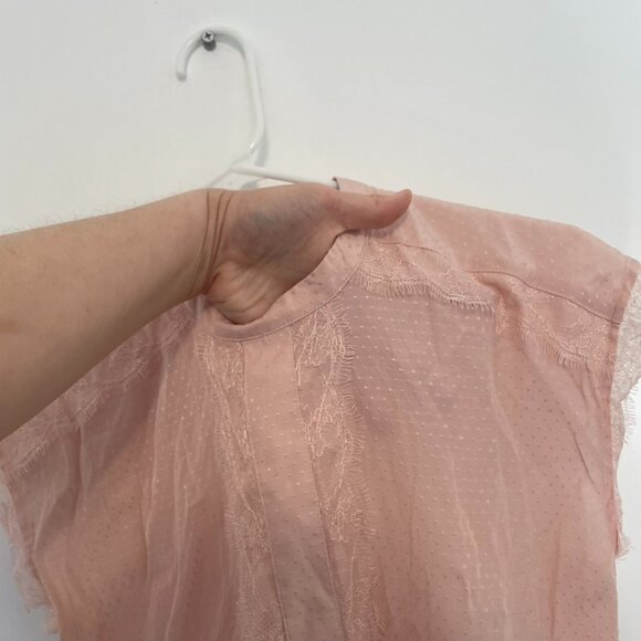 EXPRESS Light Baby Pink Textured Swiss Dot Lace Trim High Neck Coquette Blouse S - Picture 5 of 11
